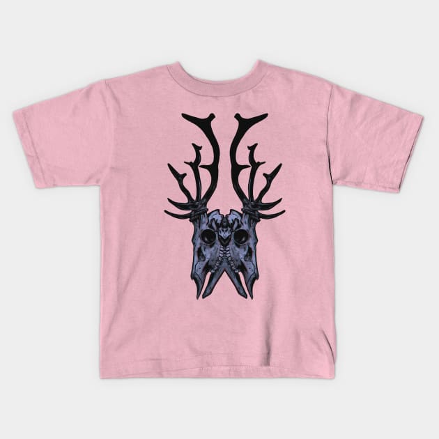 Stag Symmetry Skulls Kids T-Shirt by Scottconnick